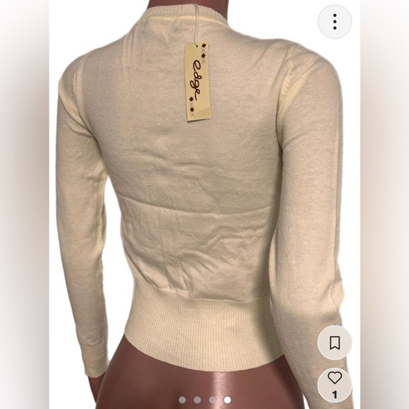 V2K Ivory Button up Front Stretchy Sequin Sweater top Knit Cardigan Holiday top - Picture 3 of 4